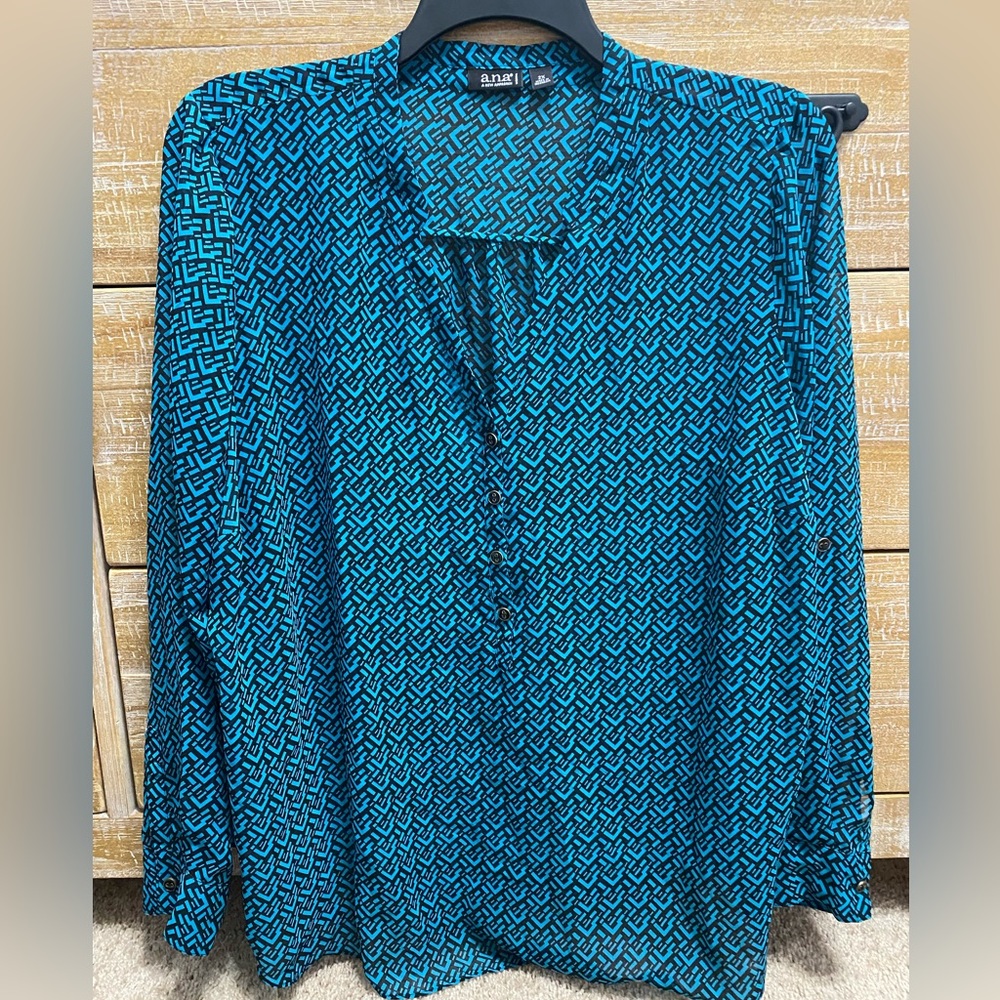 A.N.A Geometric Print Sheer Blouse